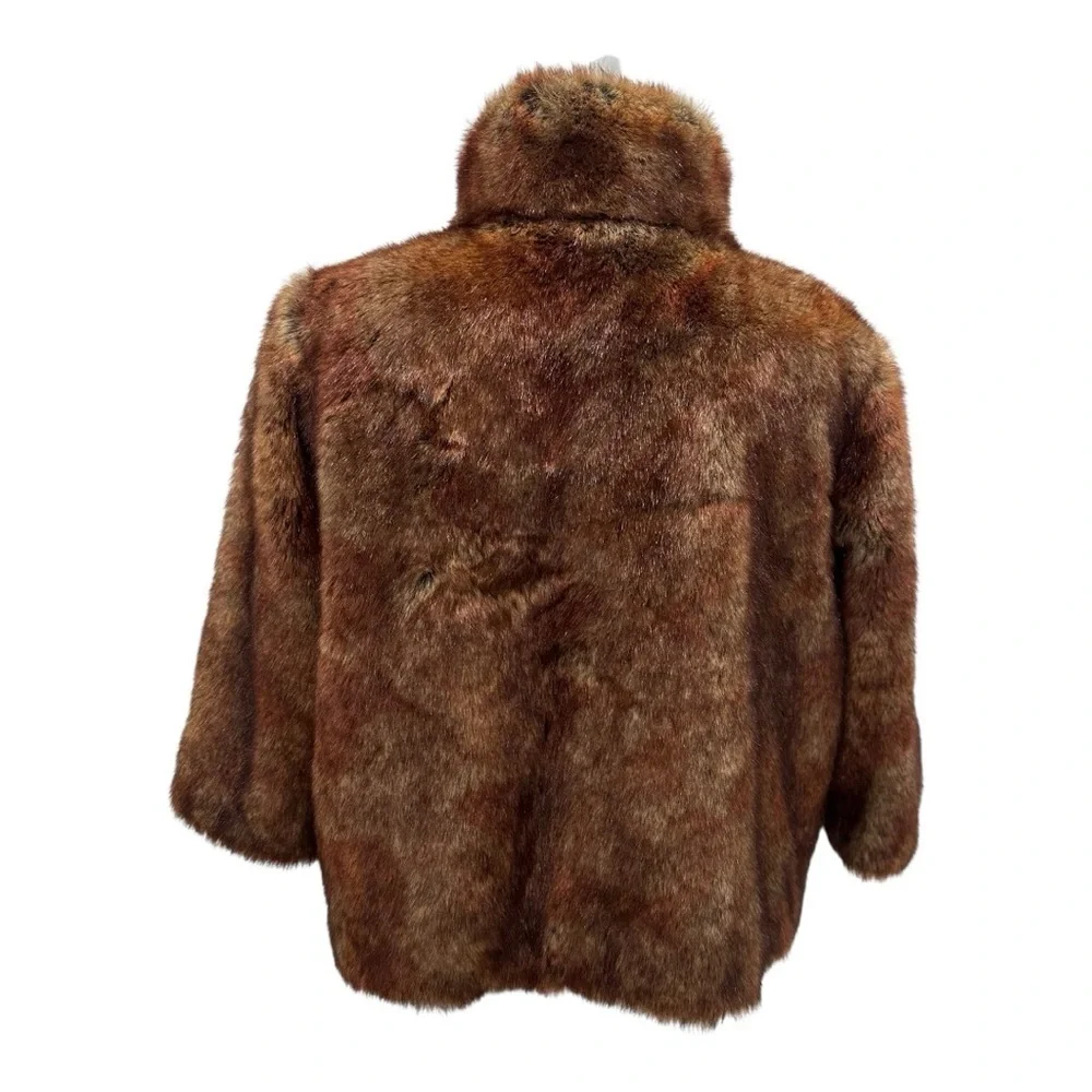 Abbie Mags Vintage Brown Faux Fur Cropped Jacket Size Large Old Money - Picture 8 of 14